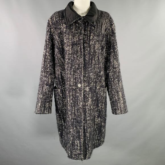 MARINA RINALDI Size M Black White Wool Blend Tweed Reversible Coat - Picture 1 of 6